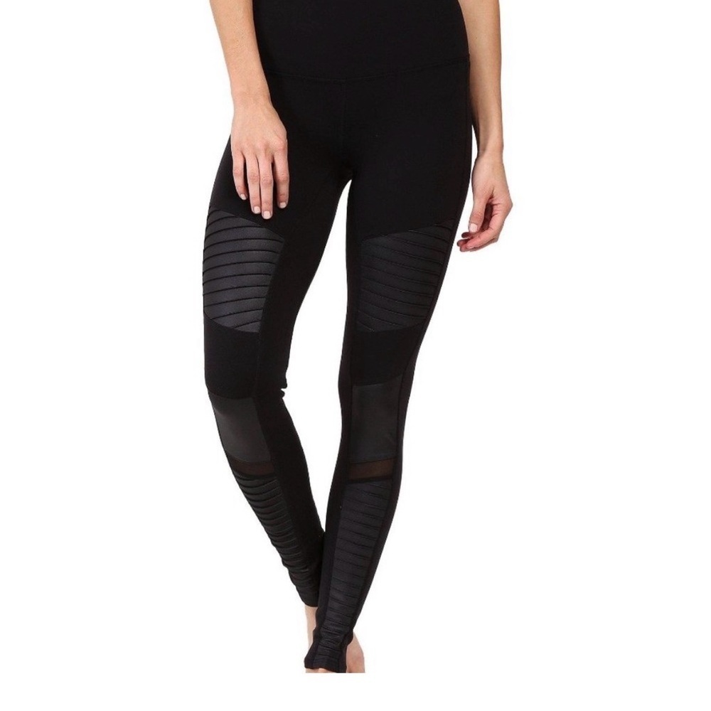 Alo 7/8 High-Waist Moto Leggings Black Contouring XS/S Stretch Sculpt Fit